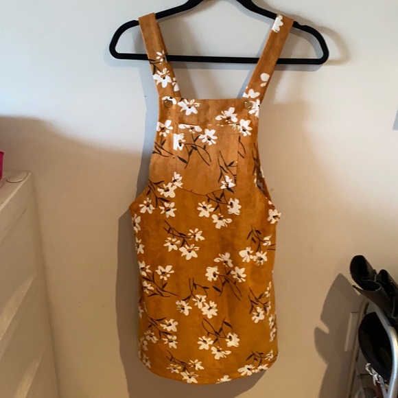 Mustard floral overall dress jumpsuit
